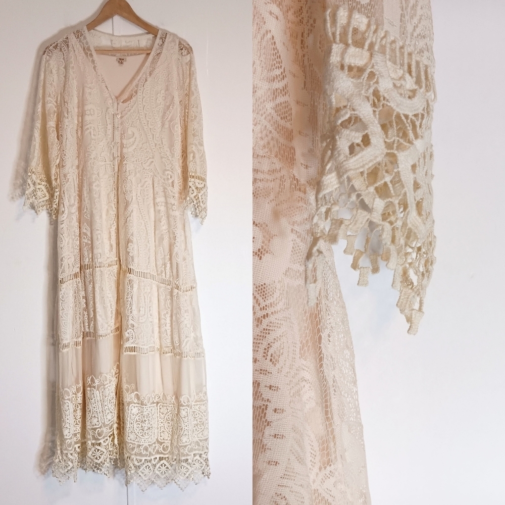 REBA COUNTRY WESTERN NATURAL CREAM CROCHET LACE RHIANNON MIDI DRESS NEW - Picture 10 of 16